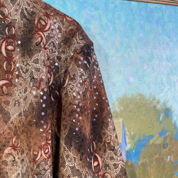 Vintage Chicos Blouse Size 3 Large Chicos BlouseShimmer Rusty Brown Red Cream - Picture 8 of 16